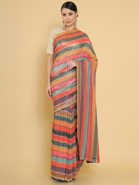 

Soch Red & Blue Striped Pure Georgette Saree
