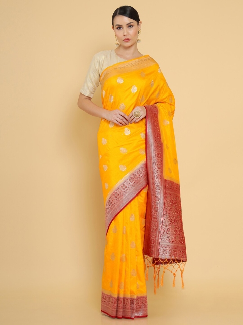 

Soch Mustard & Red Woven Design Zari Silk Blend Banarasi Saree