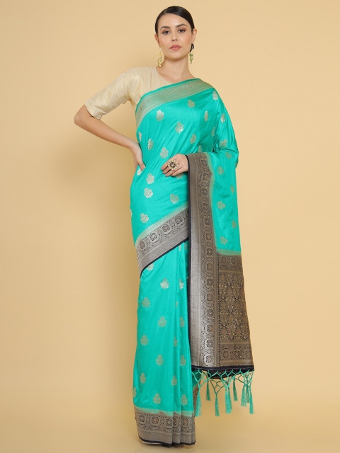 

Soch Green & Black Woven Design Zari Silk Blend Banarasi Saree