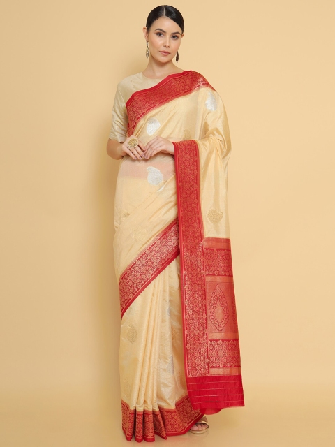 

Soch Beige & Red Woven Design Zari Silk Blend Banarasi Saree