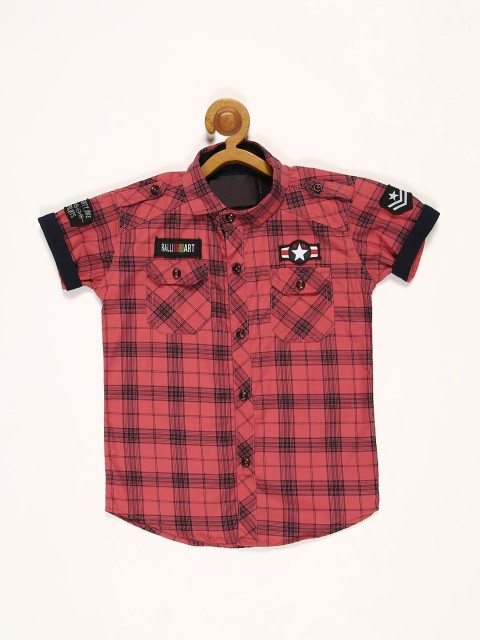 

V2 Value & Variety Boys Red Tartan Checks Checked Casual Shirt