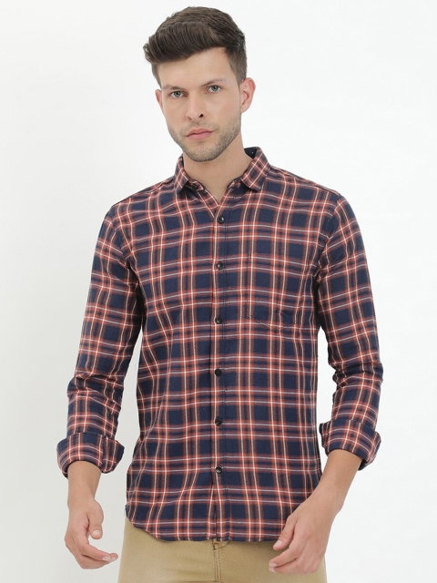 

V2 Value & Variety Men Rust Tartan Checks Checked Casual Shirt