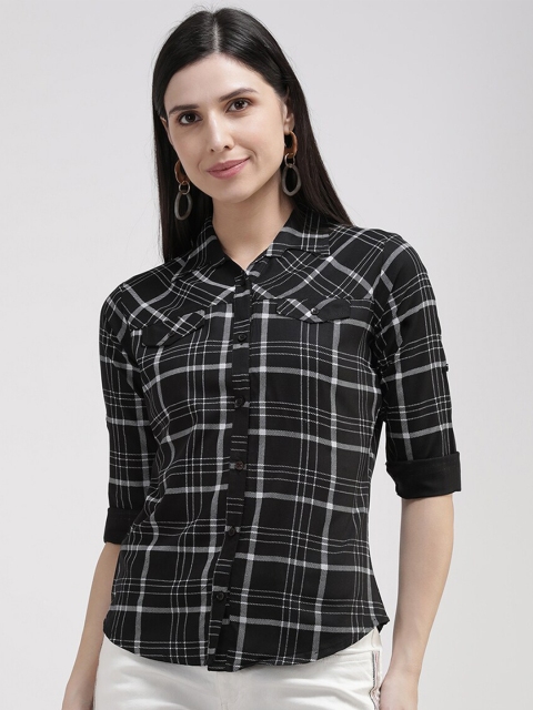 

V2 Value & Variety Women Black Tartan Checks Checked Casual Shirt