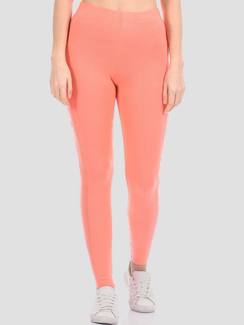 

Madame Women Peach Colored Solid Leggings