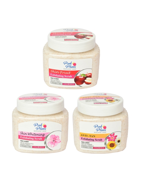 

Pink Plums Set of 3 Paraben Free Face & Body Exfoliating Scrubs - 500ml each, Beige