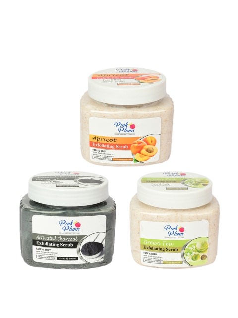 

Pink Plums Pack of 3 Paraben Free Face & Body Exfoliating Scrubs 500ml Each, Multi