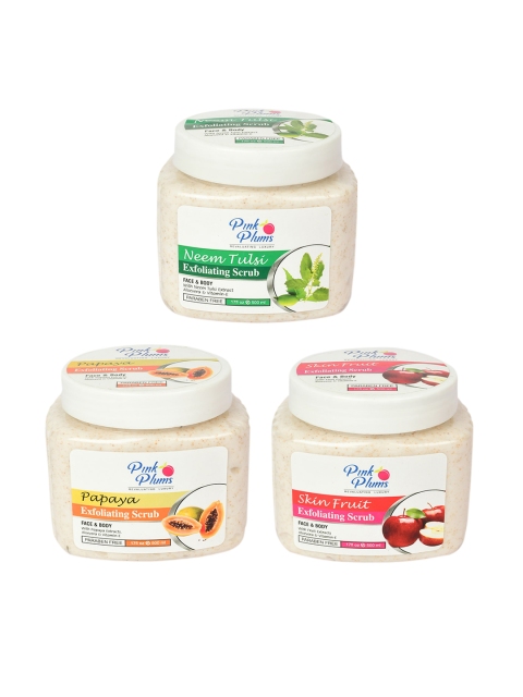 

Pink Plums Set of 3 Paraben Free Face & Body Exfoliating Scrubs - 500ml each, Beige