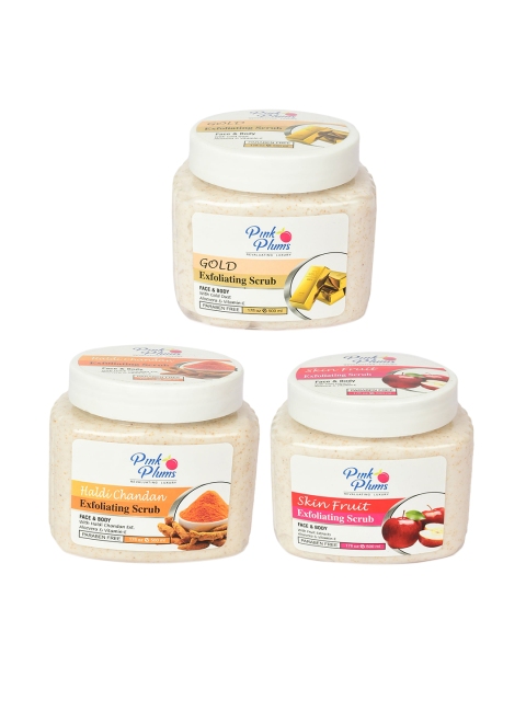

Pink Plums Gold + Haldi Chandan + Skin Fruit Exfoliating Face & Body Scrub - 500ml Each, Off white