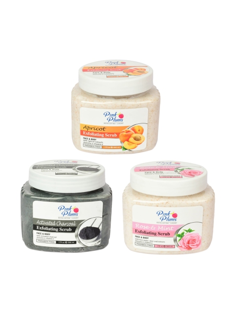 

Pink Plums Pack of 3 Paraben Free Face & Body Scrubs 500ml each, Multi