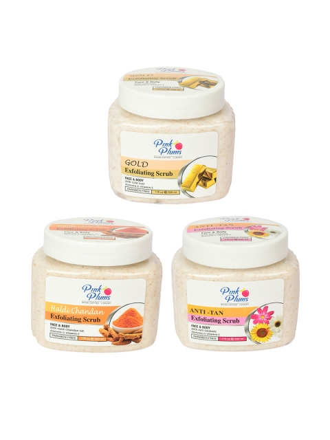 

Pink Plums Haldi Chandan+Gold+Anti Tan Exfoliating Face & Body Scrub-500ml Each, Off white