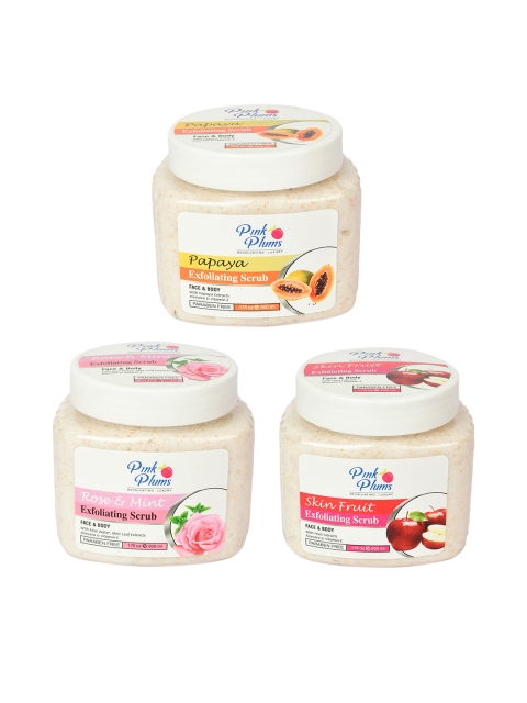 

Pink Plums Set of 3 Paraben Free Face & Body Exfoliating Scrubs - 500ml each, Cream