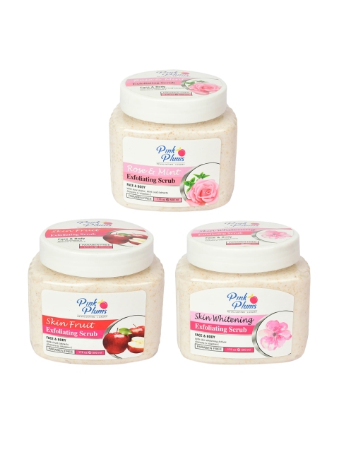 

Pink Plums Set of 3 Paraben Free Face & Body Exfoliating Scrubs - 500ml each, Beige