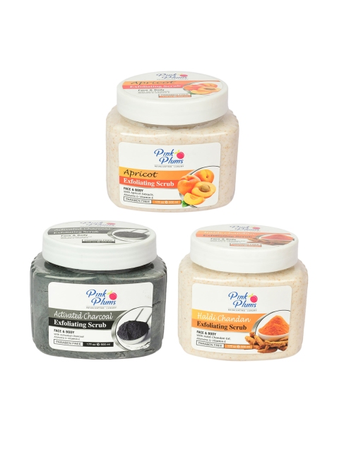 

Pink Plums Pack of 3 Paraben Free Face & Body Exfoliating Scrubs 500ml Each, Multi
