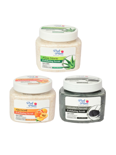 

Pink Plums 3 Pieces Aloevera Apricot Charcoal Face & Body Scrub-500 Ml Each, Multi