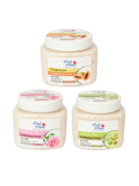 

Pink Plums Set of 3 Paraben Free Face & Body Exfoliating Scrubs - 500ml each, Beige