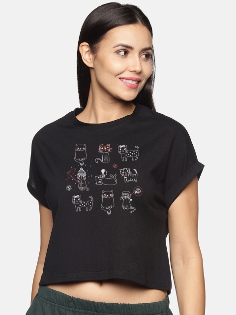 

BEVERLY BLUES Women Black Typography Printed Extended Sleeves T-shirt