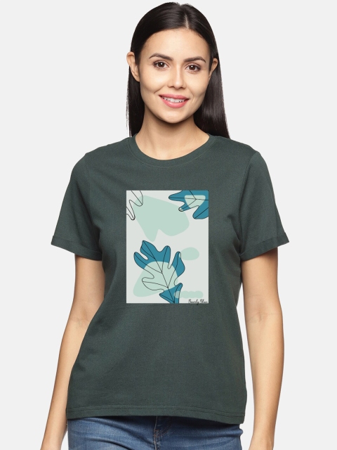 

BEVERLY BLUES Women Olive Green & forest night Printed T-shirt