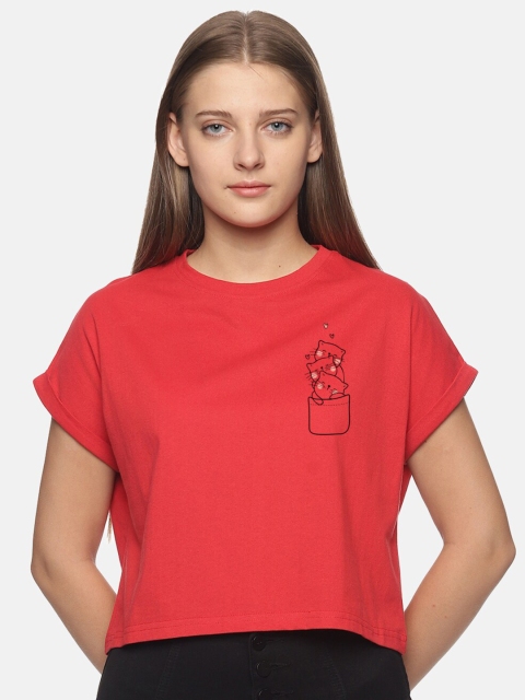 

BEVERLY BLUES Women Red Extended Sleeves T-shirt