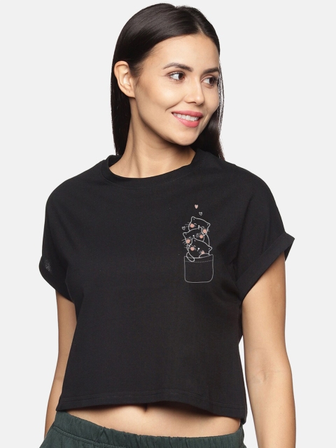 

BEVERLY BLUES Women Black & brown Typography Printed Extended Sleeves T-shirt