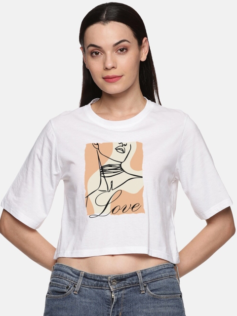 

BEVERLY BLUES Women White & bright gray Printed Drop-Shoulder Sleeves T-shirt