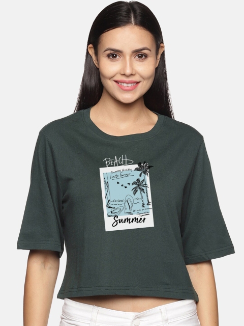

BEVERLY BLUES Women Olive Green Printed T-shirt