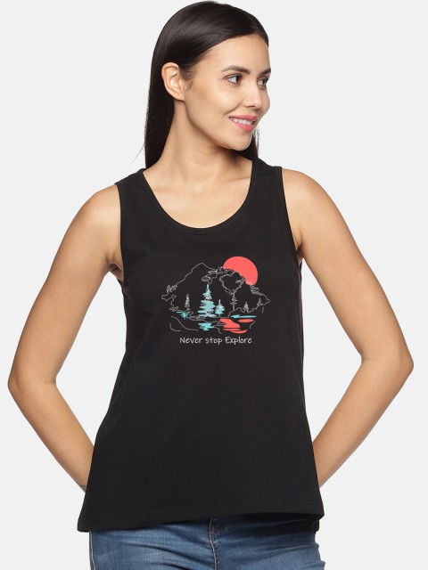 

BEVERLY BLUES Women Black Printed Cotton Innerwear Vests