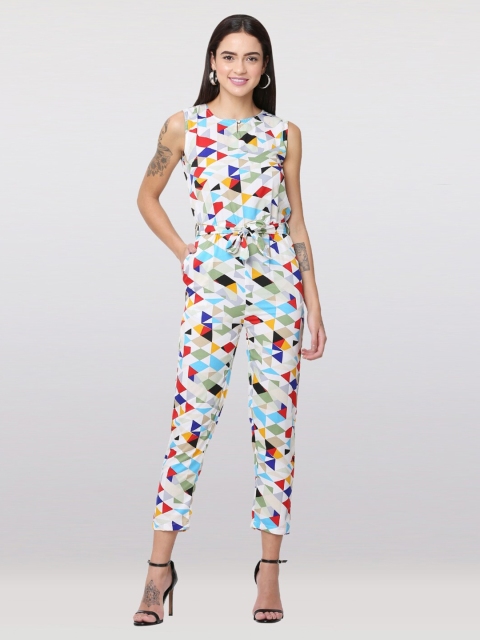 

The Label Bar White & Blue Printed Basic Jumpsuit