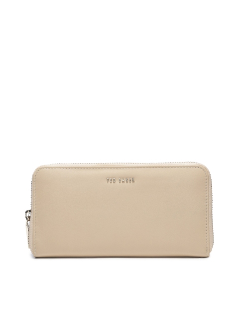 

Ted Baker Women Beige & Gold-Toned Leather Zip Around Wallet