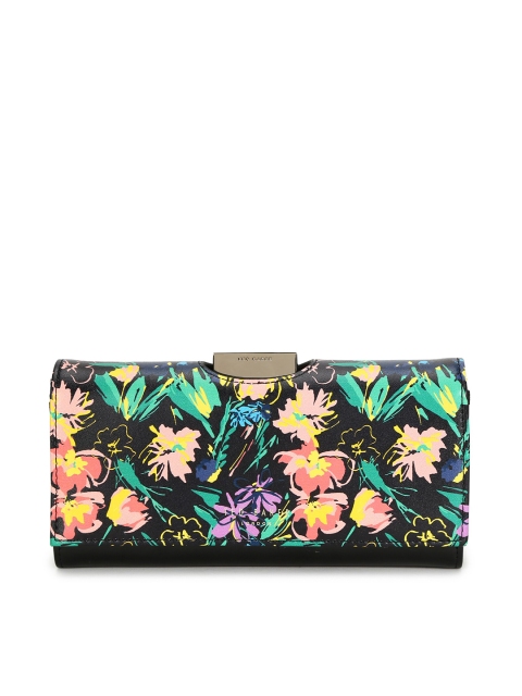 

Ted Baker Women Black & Pink Floral Printed Leather Envelope