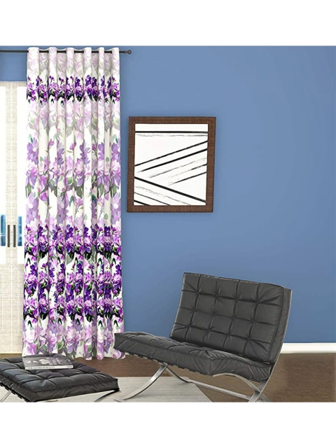 

Lushomes Purple & White Floral Room Darkening Door Curtain