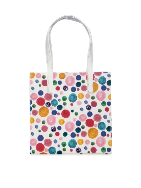 

Ted Baker White Printed Leather Oversized Shopper Tote Bag with Cut Work