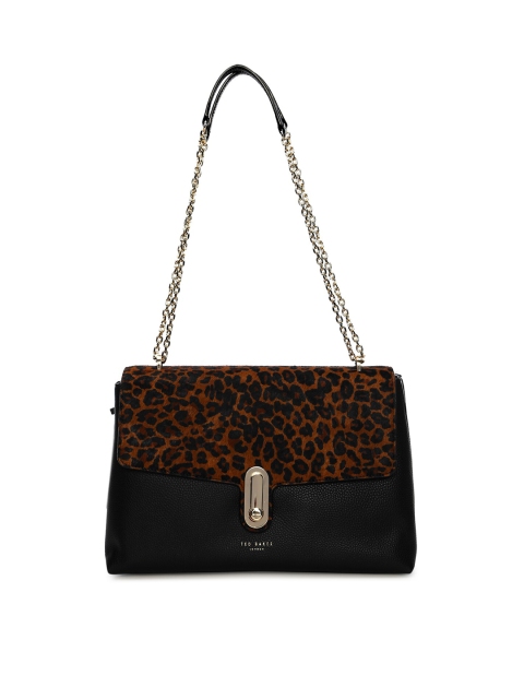 

Ted Baker Black Animal Printed Leather Structured Shoulder Bag with Quilted
