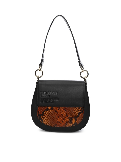 

Ted Baker Black Printed Leather Structured Sling Bag with Cut Work