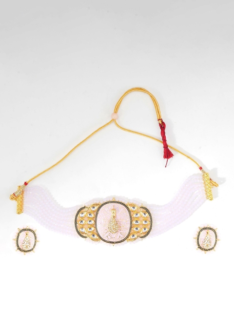 

CARDINAL Gold-Toned & White Stone-Studded & Beaded Jewellery Set, Pink