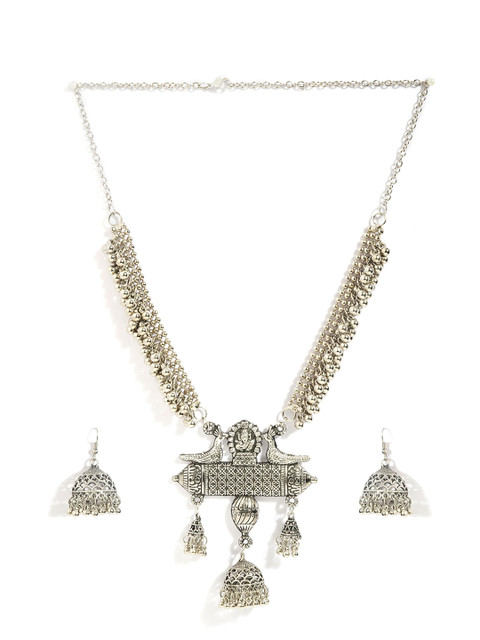 

CARDINAL Silver Toned Stone Studded & Beaded Jewellery Set