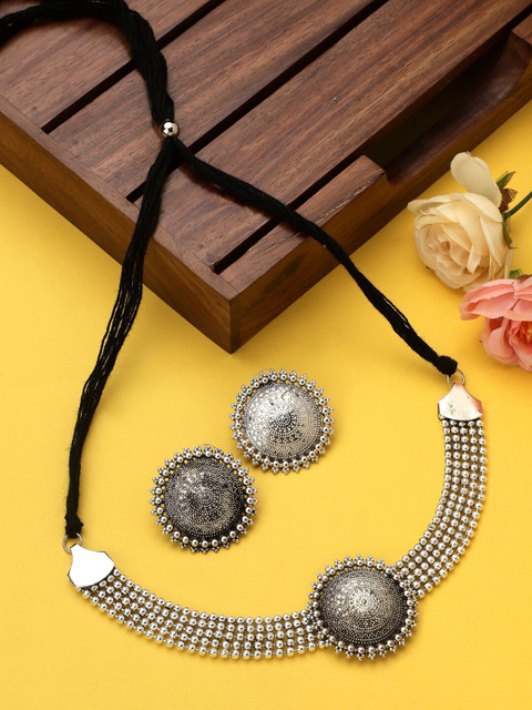 

CARDINAL Silver Toned Oxidized SilverChoker Jewellery Set
