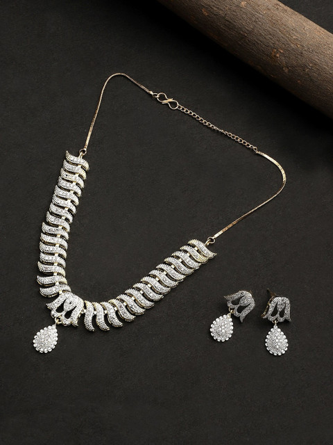

CARDINAL Gold -Toned White AD Studded Jewellery Set