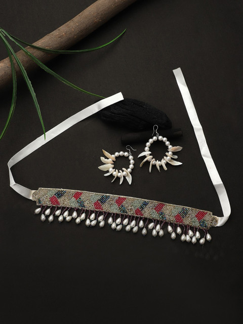 

CARDINAL Multicolor Clamshell Choker Jewellery Set, Multi