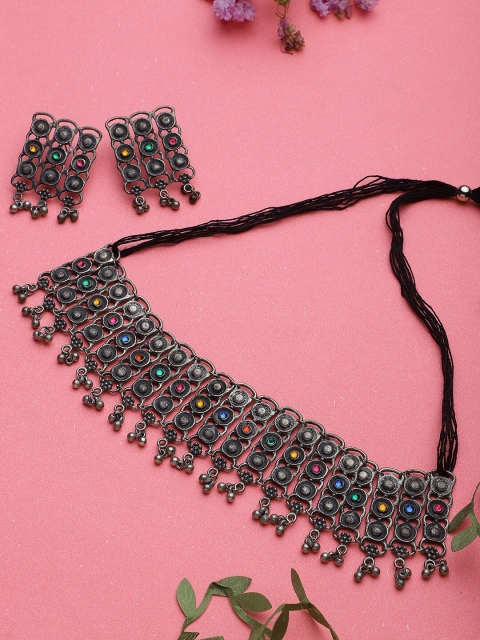 

CARDINAL Oxidized Silver Yellow & Red Stone-Studded Jewellery Set