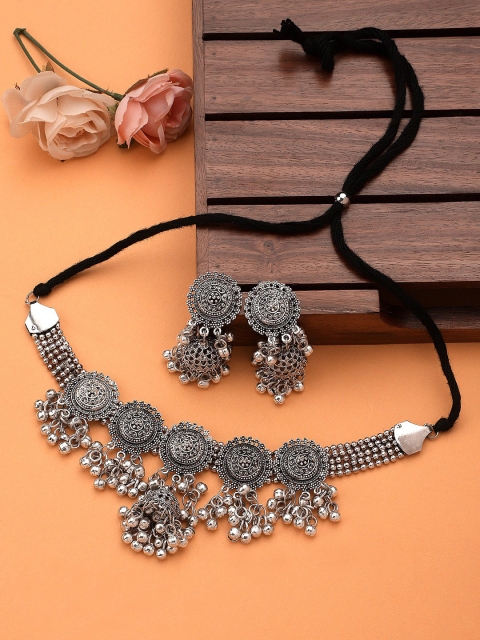 

CARDINAL Oxidised Silver-Toned Choker Necklace Set