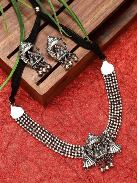 

CARDINAL Silver-Toned Oxidised Silver Choker Jewellery Set