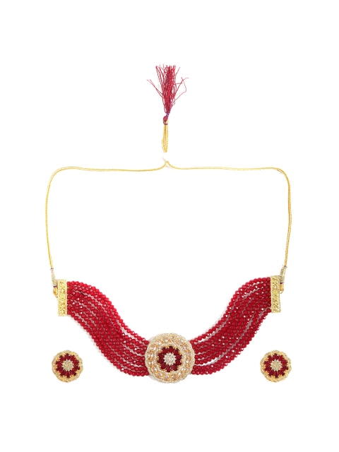 

CARDINAL Red & Green Multi-Layered Choker Jewellery Set