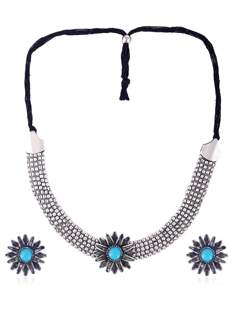 

CARDINAL Oxidised Blue Stone Studded Jewellery Set