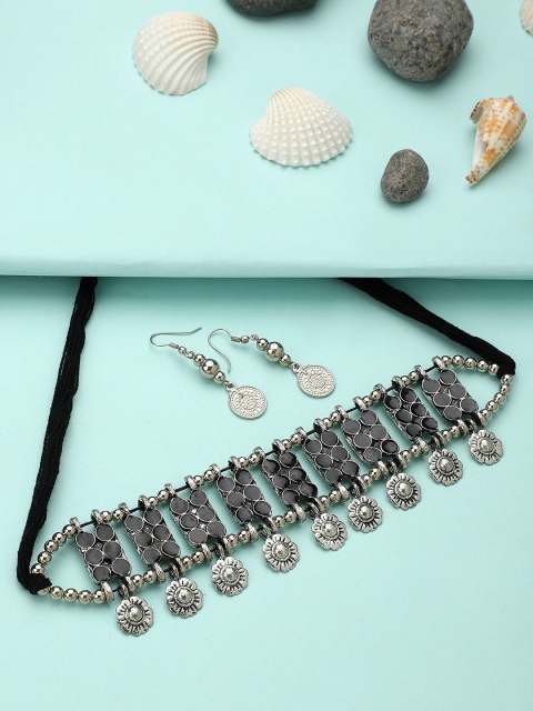 

CARDINAL Silver-Toned & Black Oxidized Jewellery Set