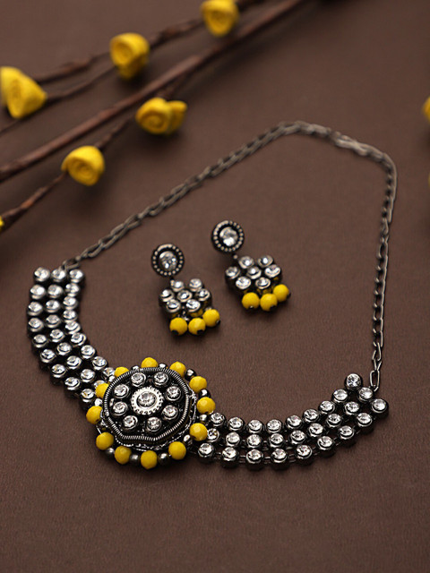 

CARDINAL Oxidised Silver & Yellow Choker Jewellery Set