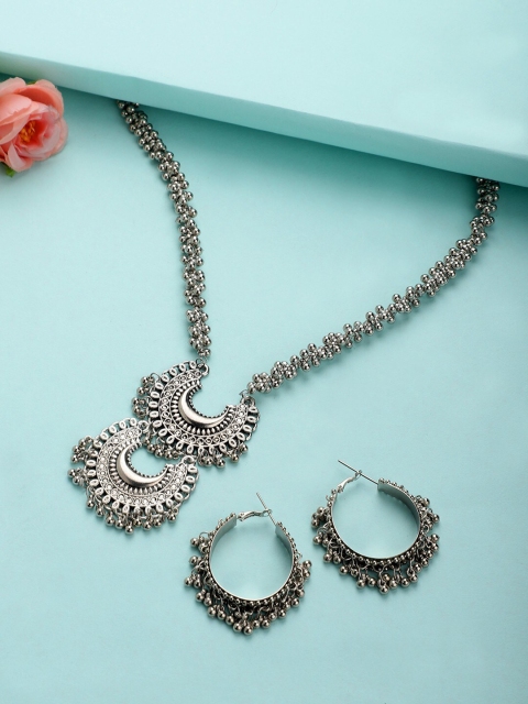 

CARDINAL Oxidised Silver Toned Stone Studded & Beaded Jewellery Set