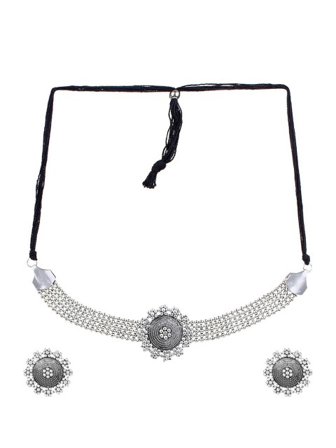 

CARDINAL Oxidised Silver-Toned Flower Necklace Set
