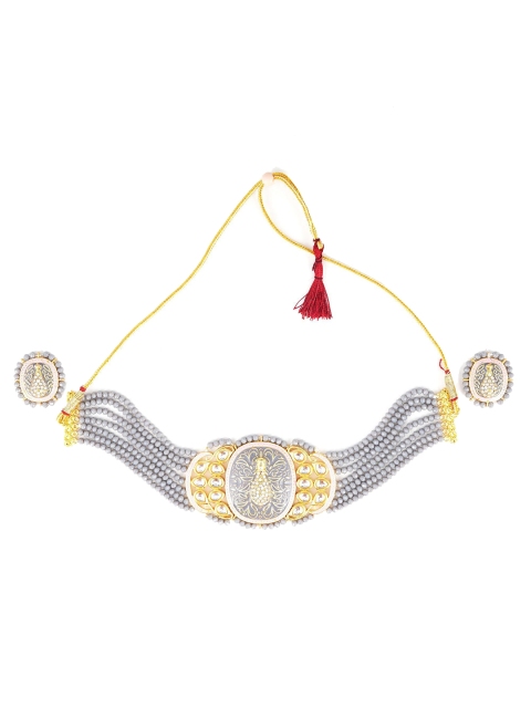 

CARDINAL Gold-Plated Grey Onyx Kundan-Studded Stone Studded Jewellery Set