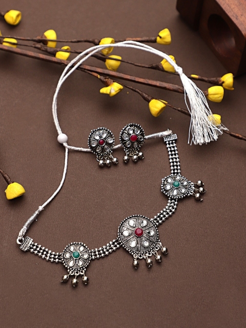 

CARDINAL Oxidised Silver Red & Green Choker Jewellery Set