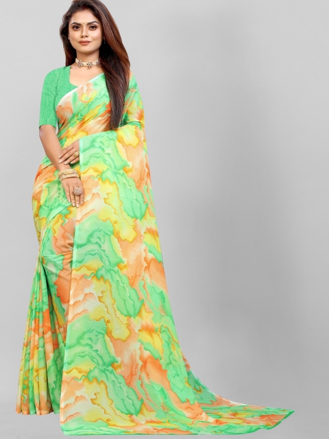 

APNISHA Green & Yellow Tie and Dye Pure Georgette Saree